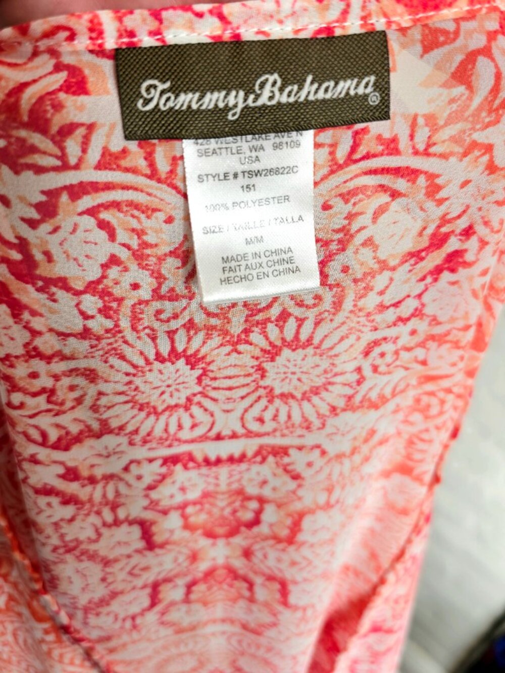 Tommy Bahama Kaftan Cover-Up Size M Coral Navy Border Print Beach - Picture 7 of 7